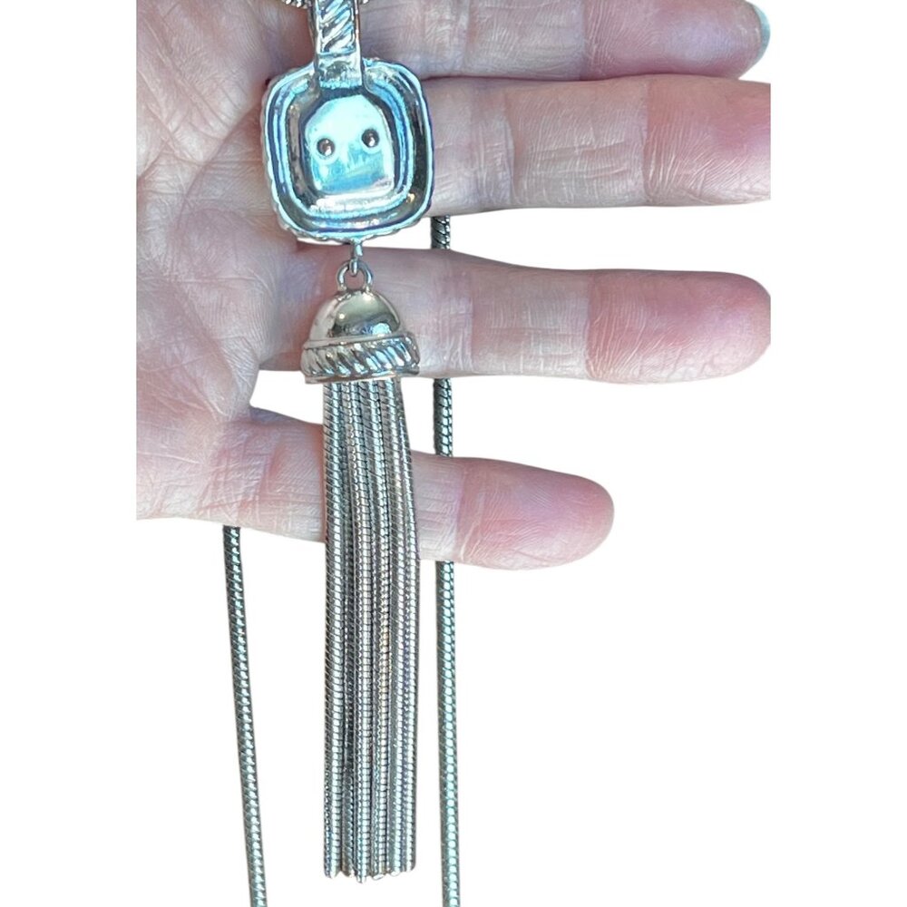 Alfani Silver-Tone Tassel Pendant Necklace With Rhinestones - Picture 9 of 10
